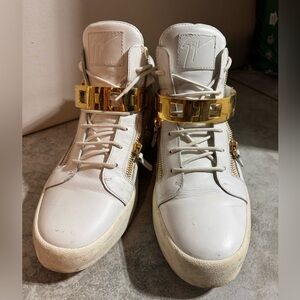 Giuseppe Zanotti White High-Top Sneakers with Gold Accents